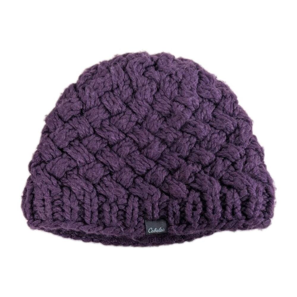 Womans Purple Knit Beanie Cabelas Reversible Winter Hat Cap Fleece Lined